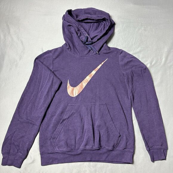 Nike Hoodie Women Medium Club Funnel Center Swoosh Purple Pullover - Picture 1 of 11